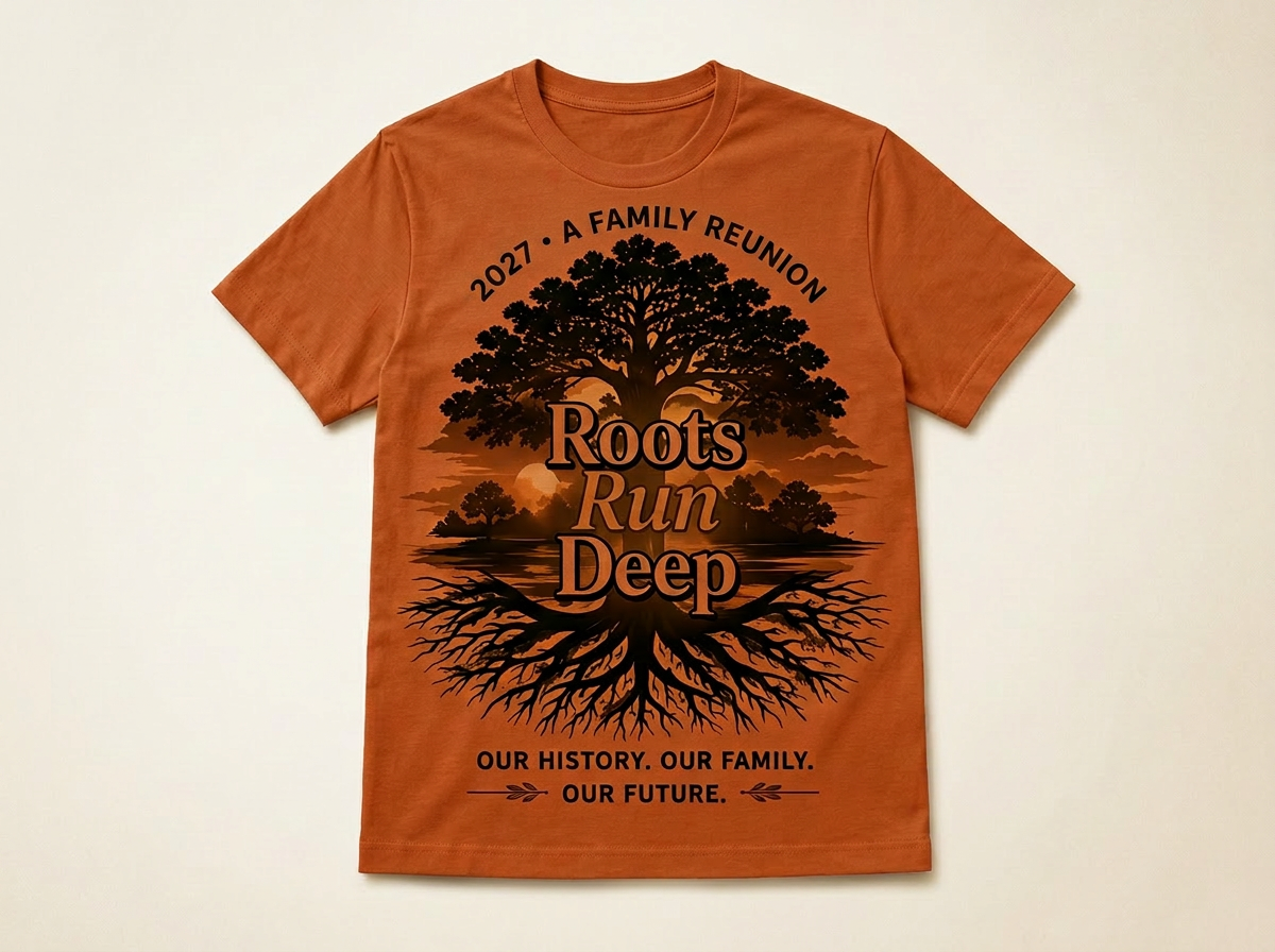 Roots Run Deep — Burnt Orange Tee featuring the Roots Run Deep reunion artwork